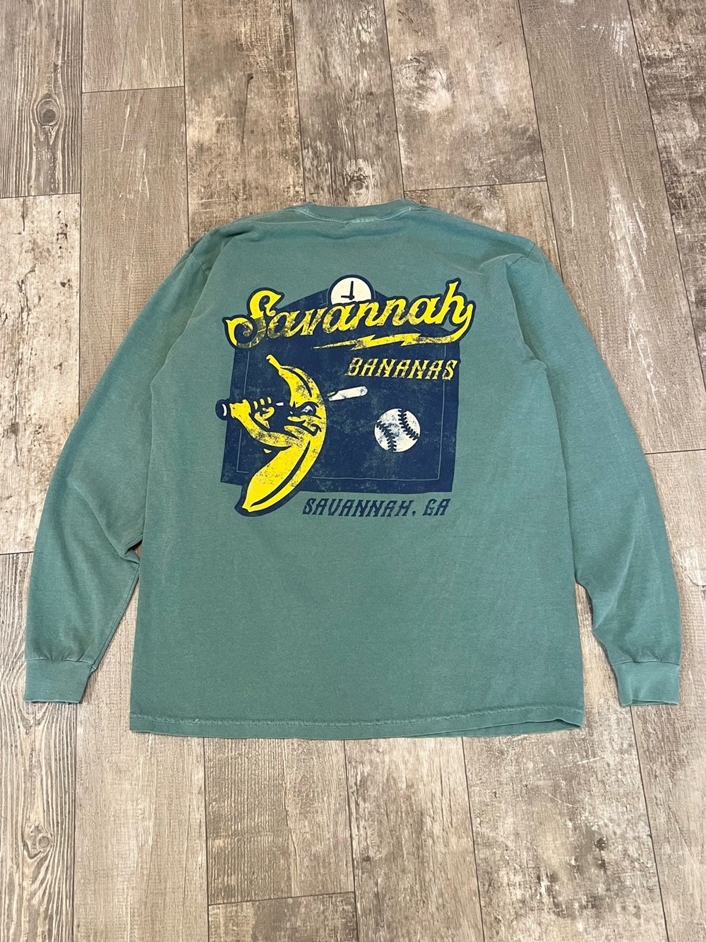 SAVANNAH BANANAS Baseball Comfort Colors Long-Sleeve T-Shirt Mens L Green Yellow